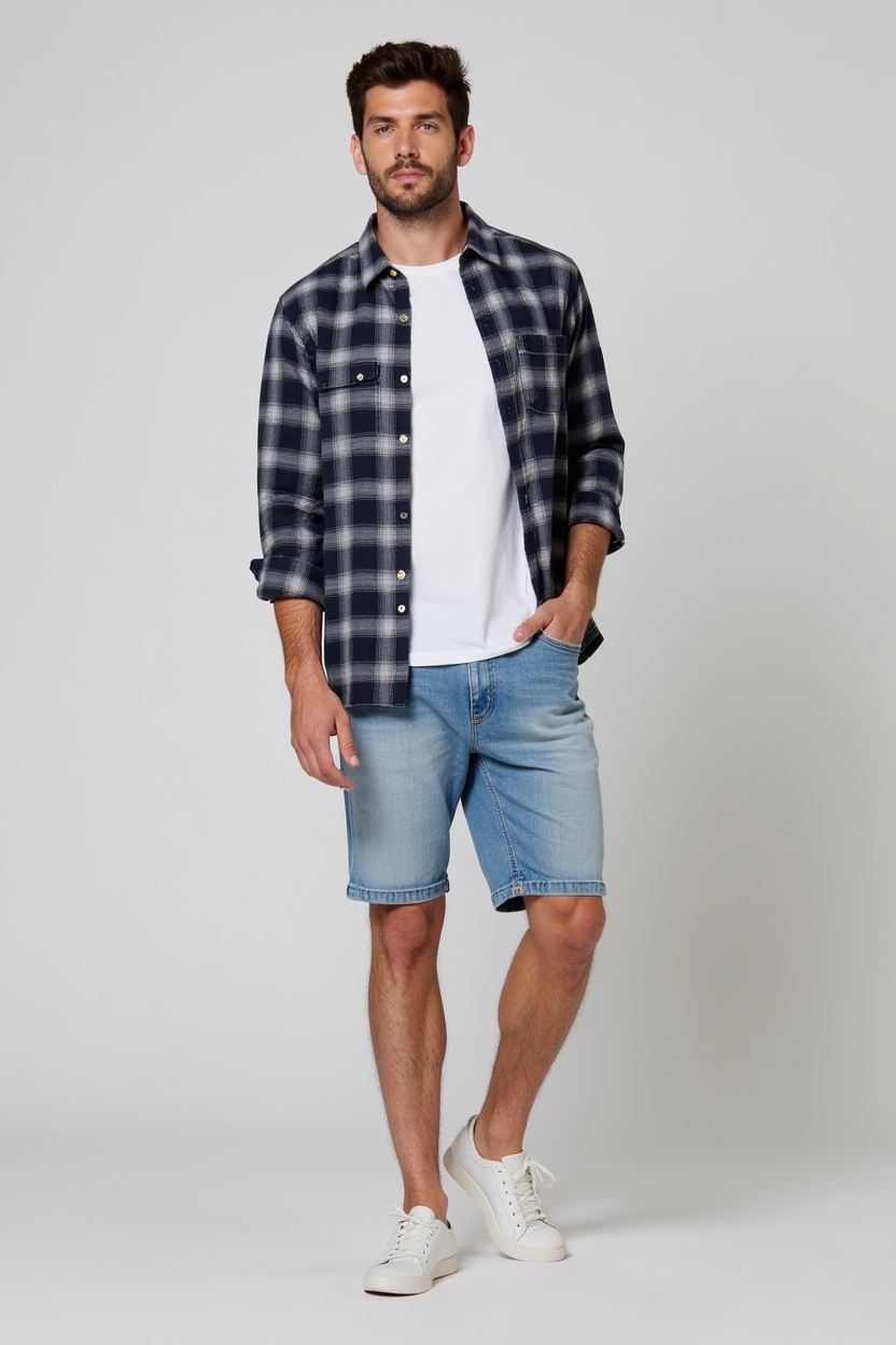 Navey Blue And White Checkes Shirt