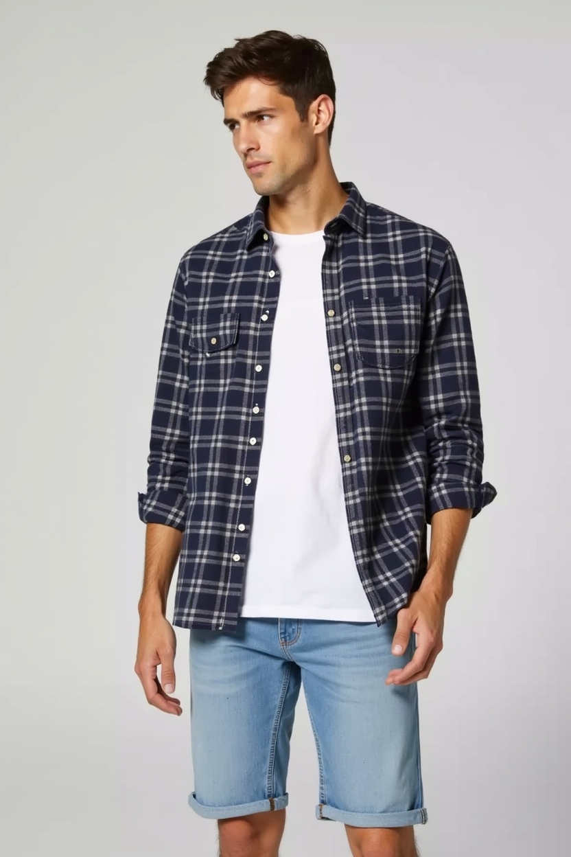 Navey Blue And White Checkes Shirt - Image 2