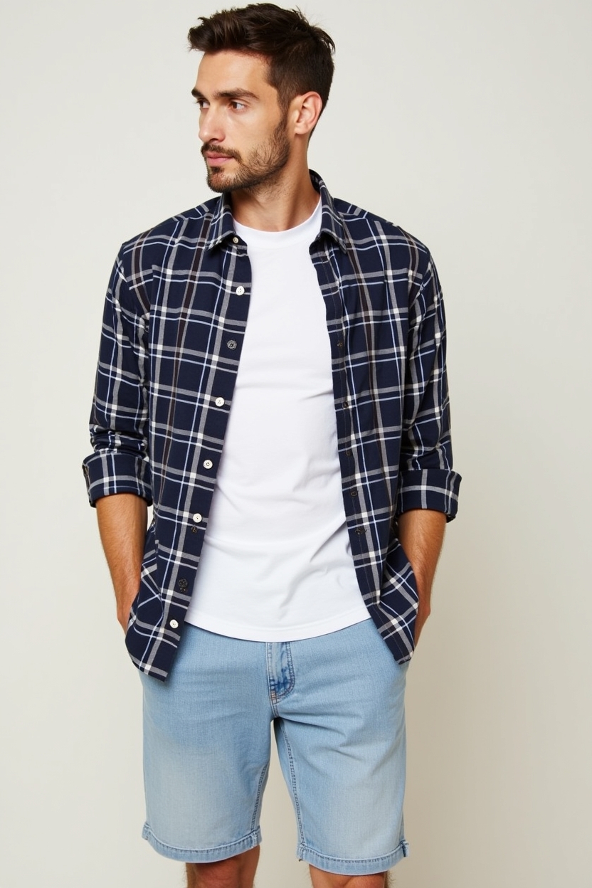 Navey Blue And White Checkes Shirt - Image 3