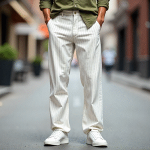 Off White and Beige Baggy Fit Pant
